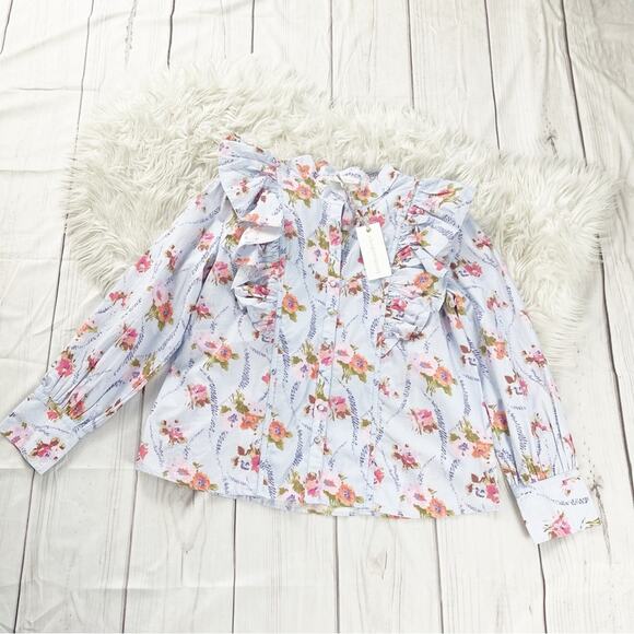 LoveShackFancy Beatrix Womens Floral Long Sleeve Top in Lavender Moon Size Large - Picture 3 of 6